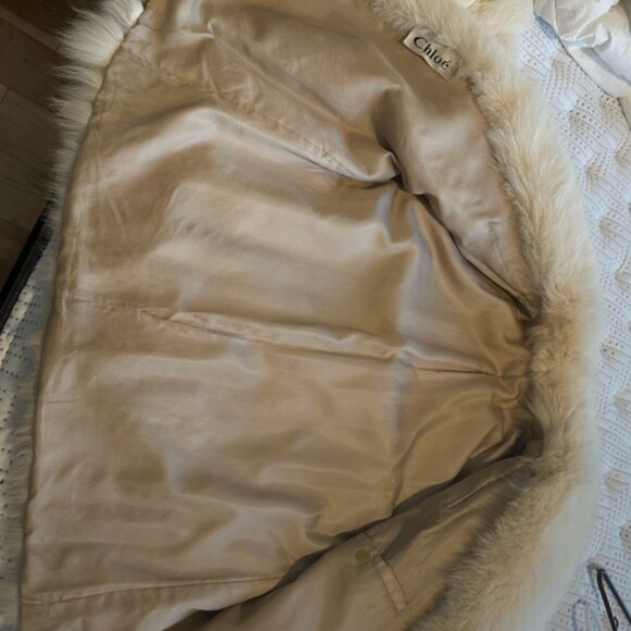 Authentic CHLOE Cream White Fur Coat Jacket size M - Picture 2 of 12
